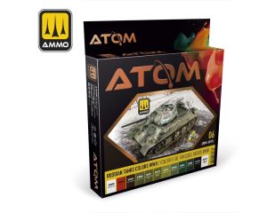 ATOM ACR. PAINT SET 6 RUSSIAN TANKS WWII COLORS 12 JARS ATOM-20705