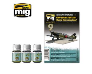 WWII SOVIET AIRPLANES GREEN en BLACK CAM. 3 JARS 35 ML A.MIG-7422