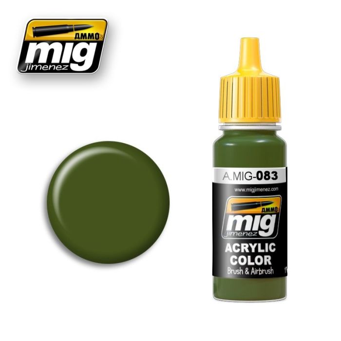ACRYLIC COLOR ZASHCHITNIY ZELENO GREEN JAR 17ML** A.MIG-0083