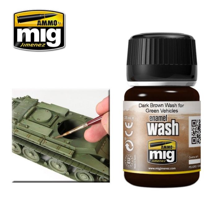 WASH DARK BROWN FOR GREEN VEHICLES JAR 35 ML A.MIG-1005