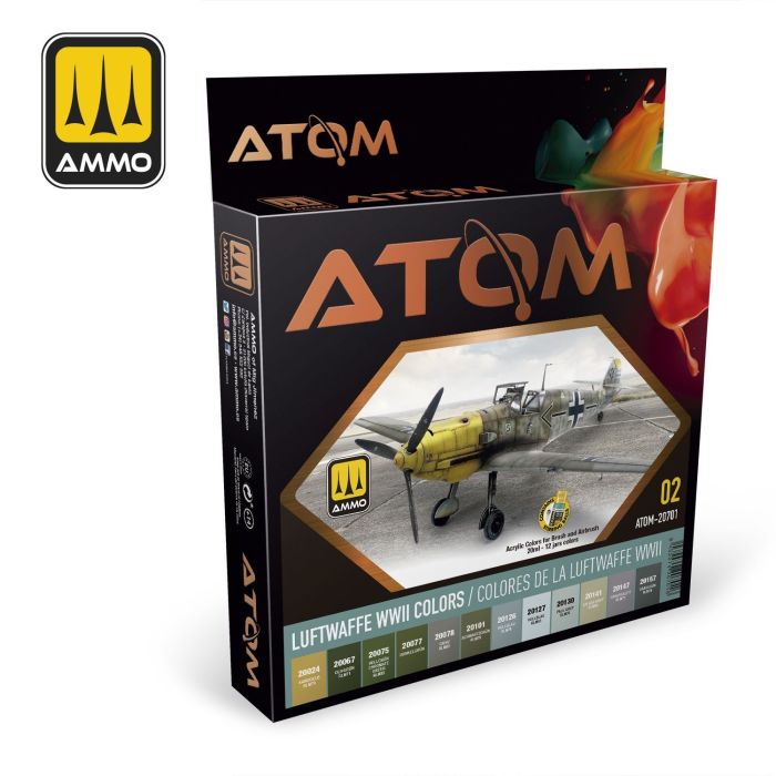 ATOM ACR. PAINT SET 2 LUFTWAFFE WWII COLORS 12 JARS ATOM-20701