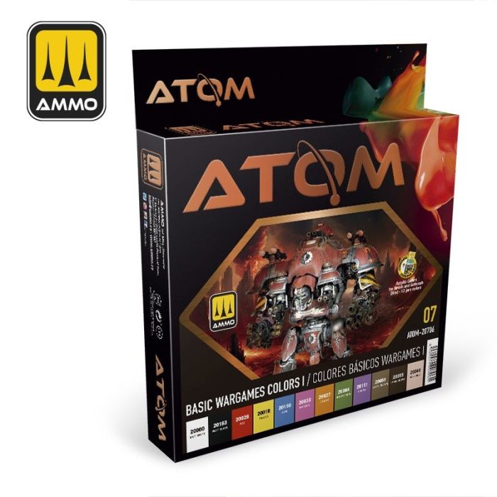 ATOM ACR. PAINT SET 7 BASIC WARGAMES I COLORS 12 JARS ATOM-20706