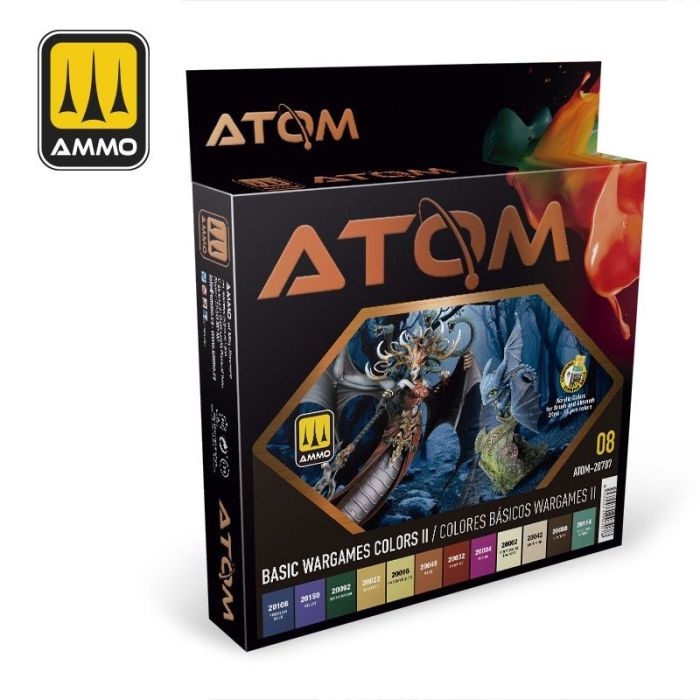 ATOM ACR. PAINT SET 8 BASIC WARGAMES II COLORS 12 JARS ATOM-20707