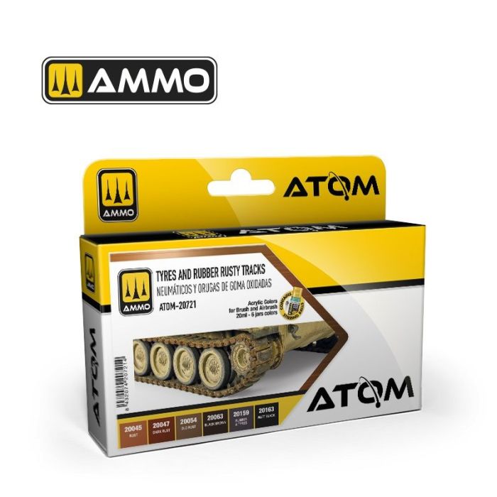 ATOM ACR. PAINT SET TYRES en RUBBER RUSTY 6 JARS ATOM-20721