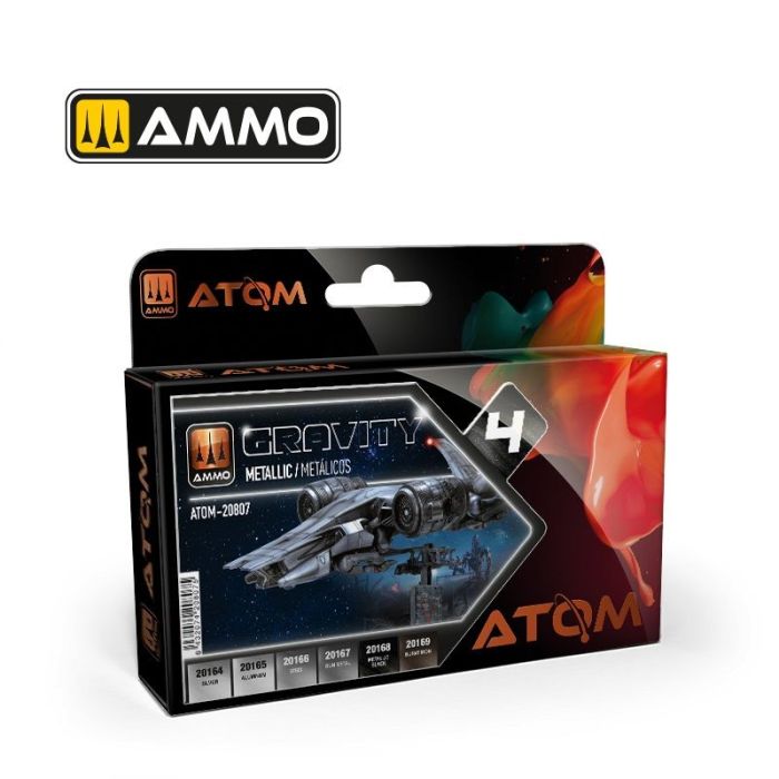 ATOM ACR. PAINT GRAVITY SET 4 METALLIC 6 JARS ATOM-20807