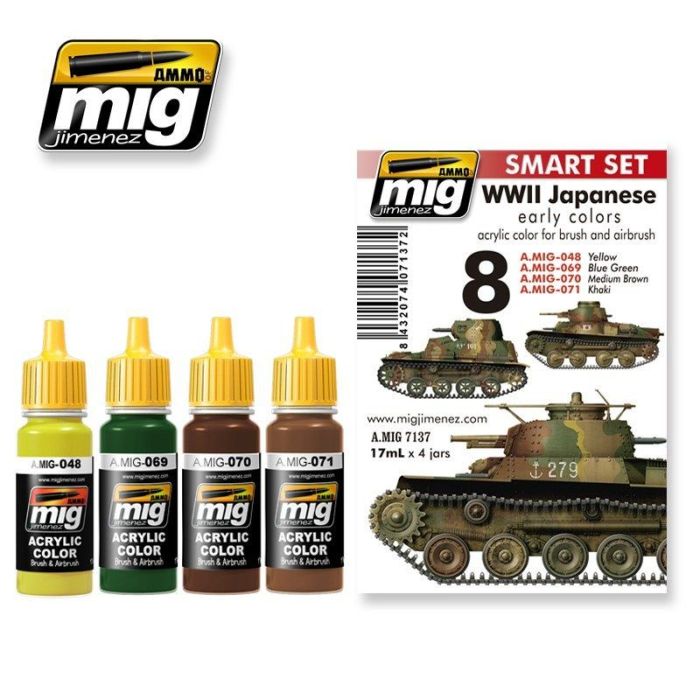 WW II JAPANESE AFV EARLY COLORS 4 JARS 17 ML ** A.MIG-7137