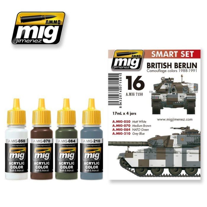 BRITISH BERLIN CAMOUFLAGE COLORS 1988-1991 4 JARS 17 ML ** A.MIG-7150
