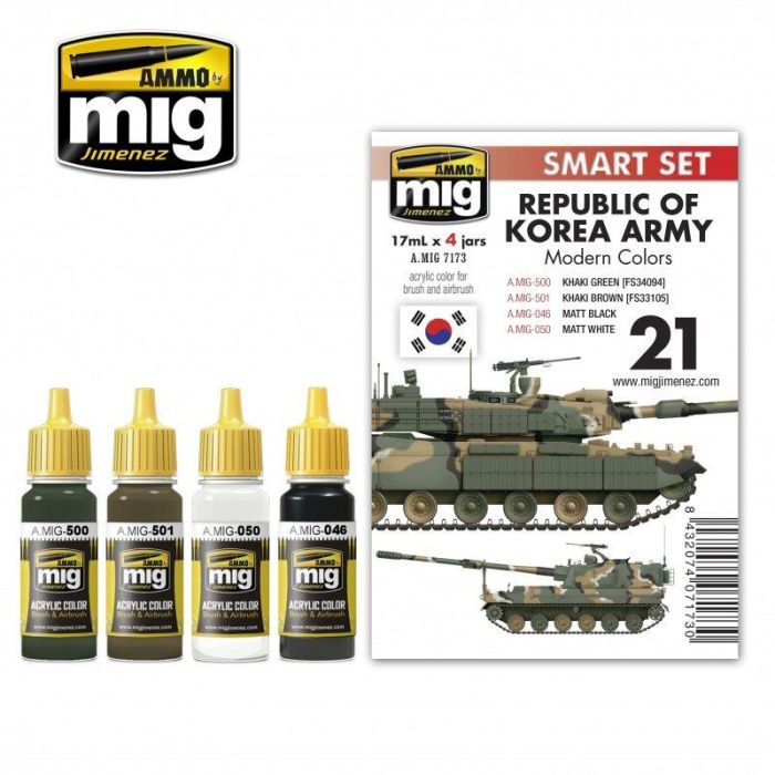 REPUBLIC OF KOREA ARMY MODERN COLORS 4 JARS 17 ML ** A.MIG-7173