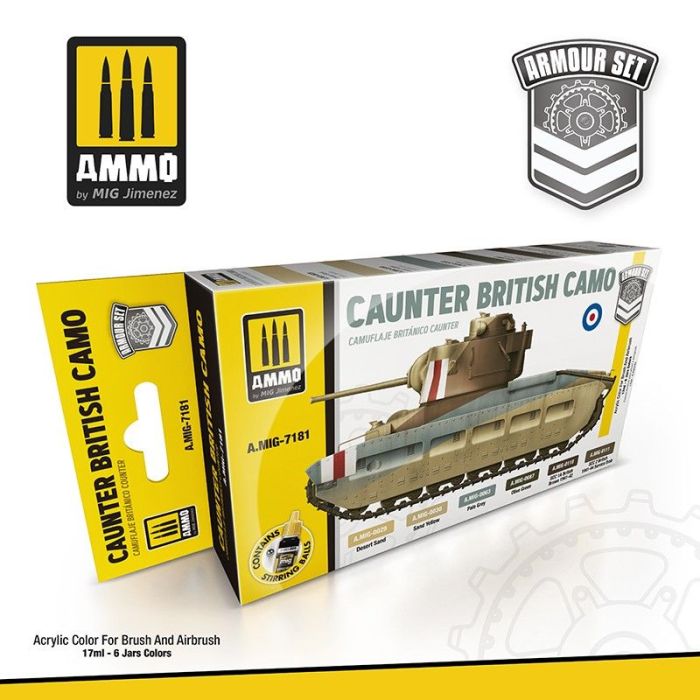 CAUNTER BRITISH CAMO ACRYLIC COLOR SET 6 JARS 17 ML ** A.MIG-7181