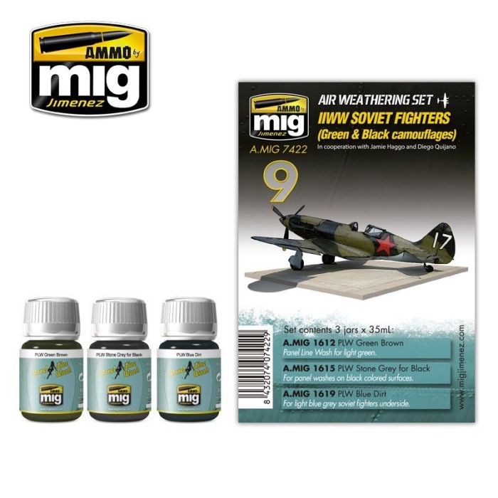 WWII SOVIET AIRPLANES GREEN en BLACK CAM. 3 JARS 35 ML A.MIG-7422