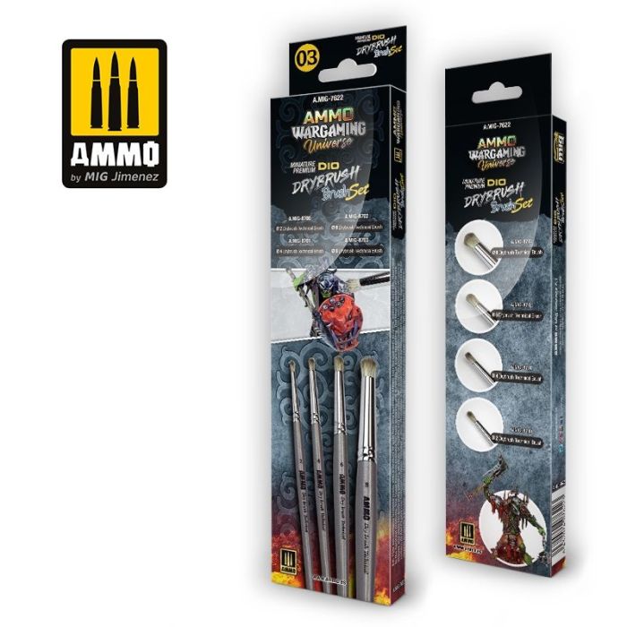 AMMO WARGAMING MINIATURE PREM. DIO DRYBRUSH BRUSH SET A.MIG-7622