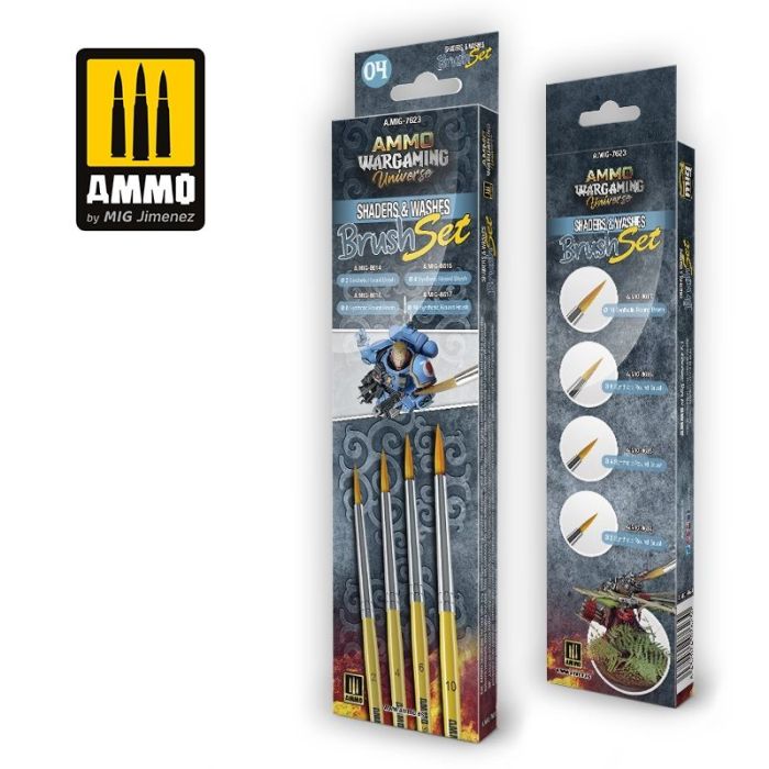 AMMO WARGAMING SHADERS en WASHES BRUSH SET A.MIG-7623