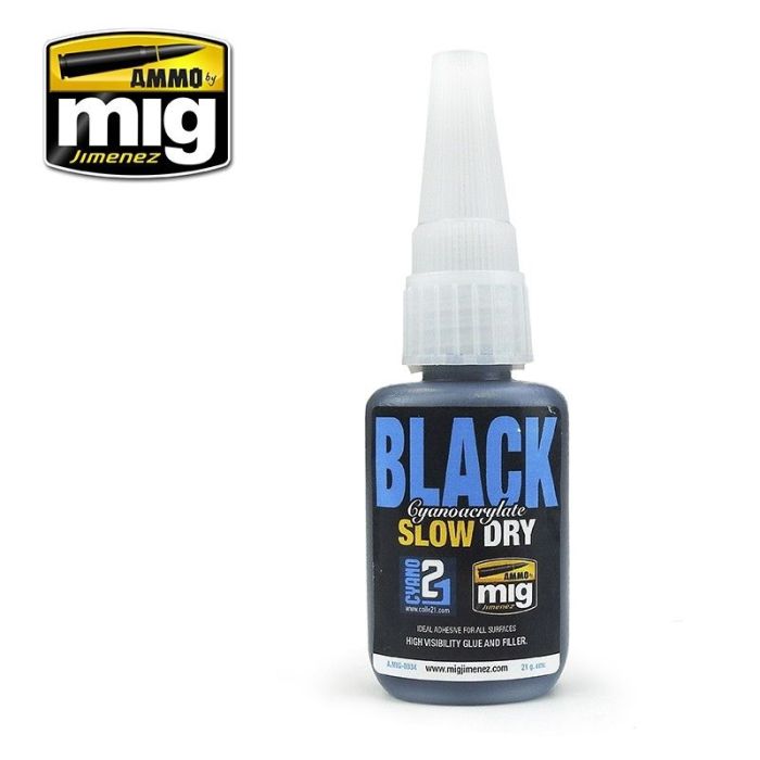 BLACK SLOW DRY CYANOCRYLATE JAR 21 GRAM A.MIG-8034