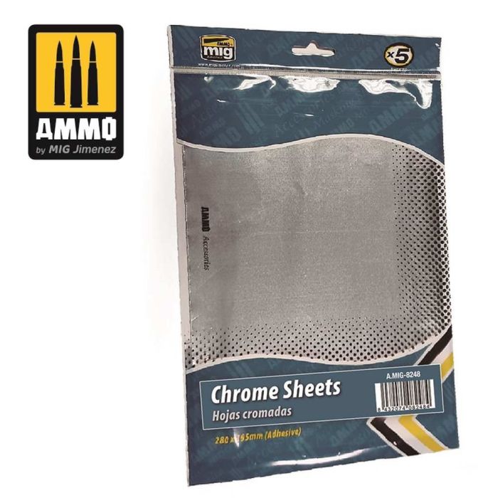 CHROME SHEETS 280X195 MM ADHESIVE 5 PCS A.MIG-8248