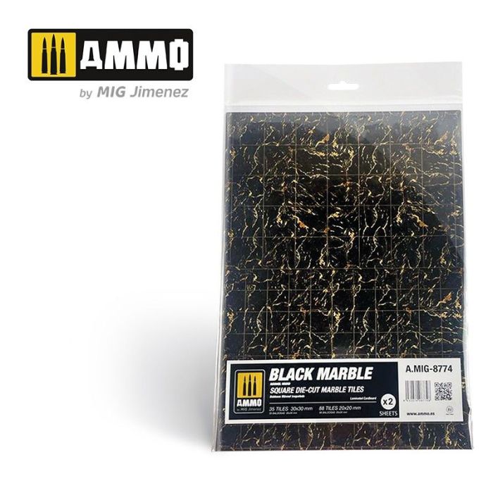 MARBLE BLACK, SQUARE DIE-CUT TILES 2 PCS. A.MIG-8774