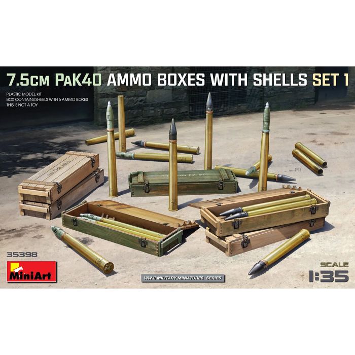 1/35 7.5CM PAK 40 AMMO BOXES WITH SHELLS SET 1 35398