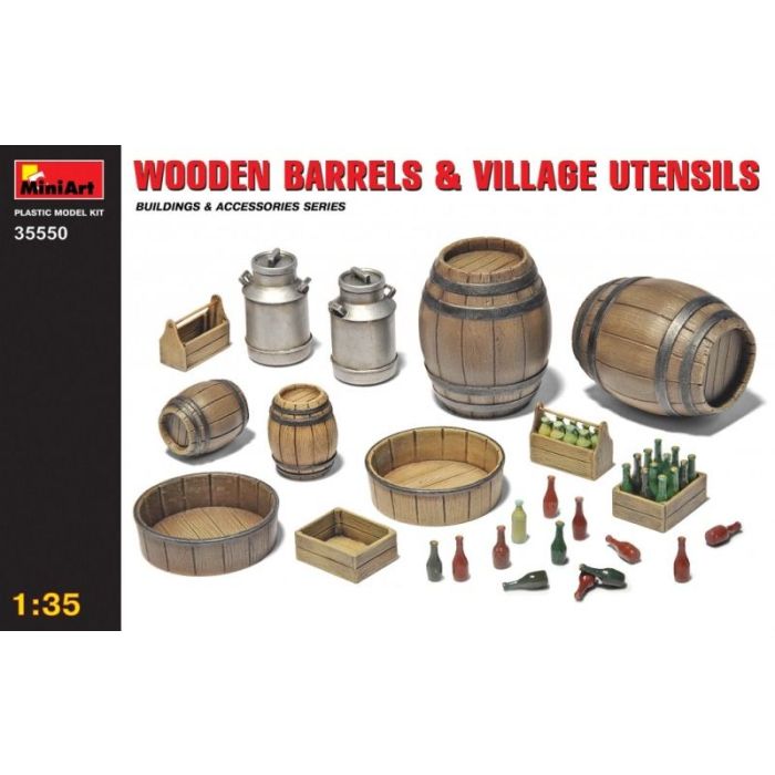 1/35 WOODEN BARRELS en VILLAGE UTENSILS 35550
