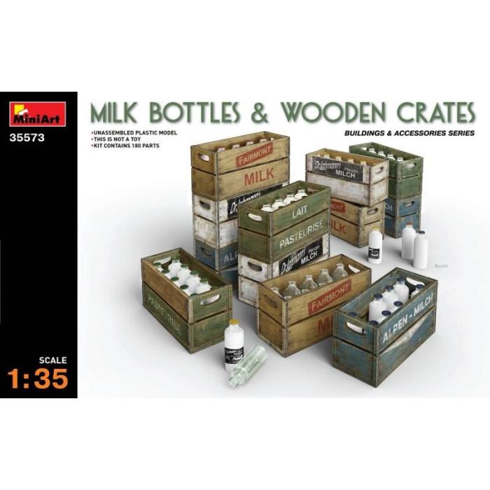 1/35 MILK BOTTLES en WOODEN CRATES 35573