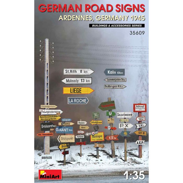 1/35 GERMAN ROAD SIGN WWII (ARDENNES, GERMANY 1945) 35609